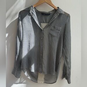Navy and white striped button down size M Zara